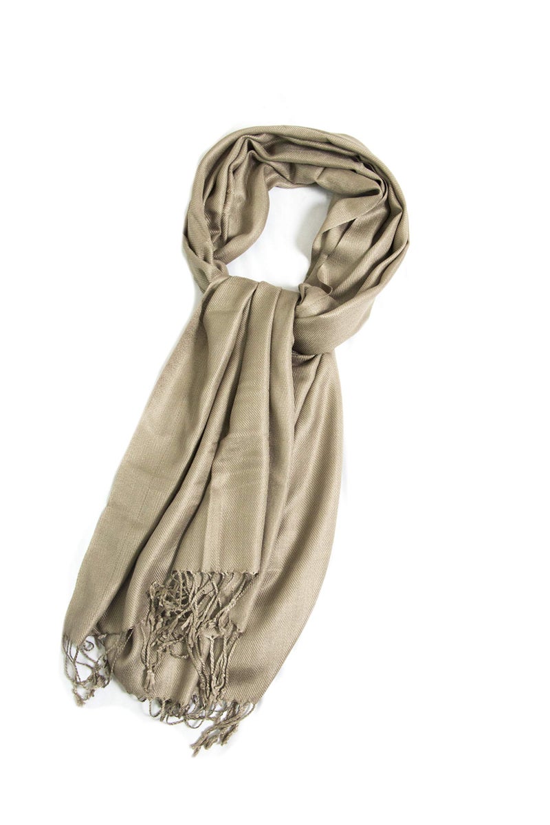 Sakkas Large Soft Silky Pashmina Shawl Wrap Scarf in Solid Colors - Latte - Image 3